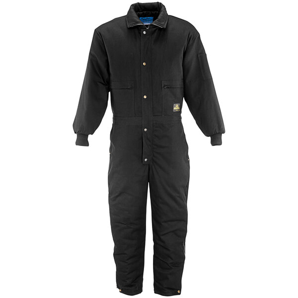 A black RefrigiWear coverall with a zipper and pockets.