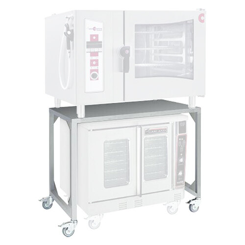 A white Convotherm combi oven on a metal cart with two doors.