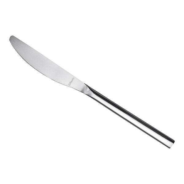 An Amefa Carlton stainless steel dessert knife with a silver handle and black blade.