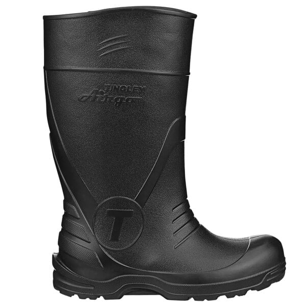 A black rubber Tingley Airgo boot with a rubber sole.
