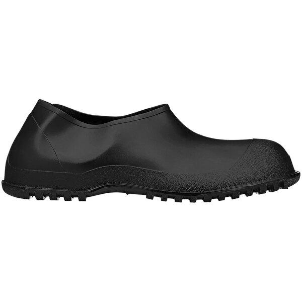 A black rubber Tingley Workbrutes overshoe with a black rubber sole.