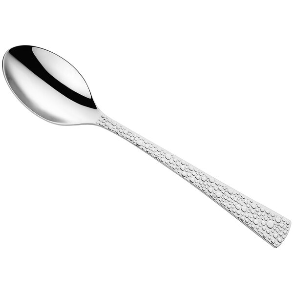 An Amefa Livia Ronda stainless steel dessert spoon with a silver handle.
