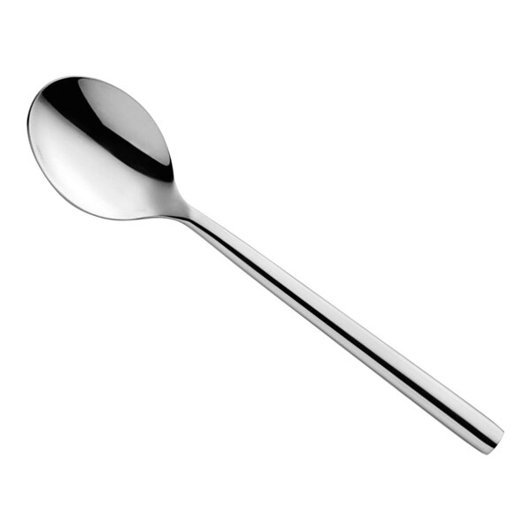 An Amefa Carlton stainless steel dessert spoon with a long handle.
