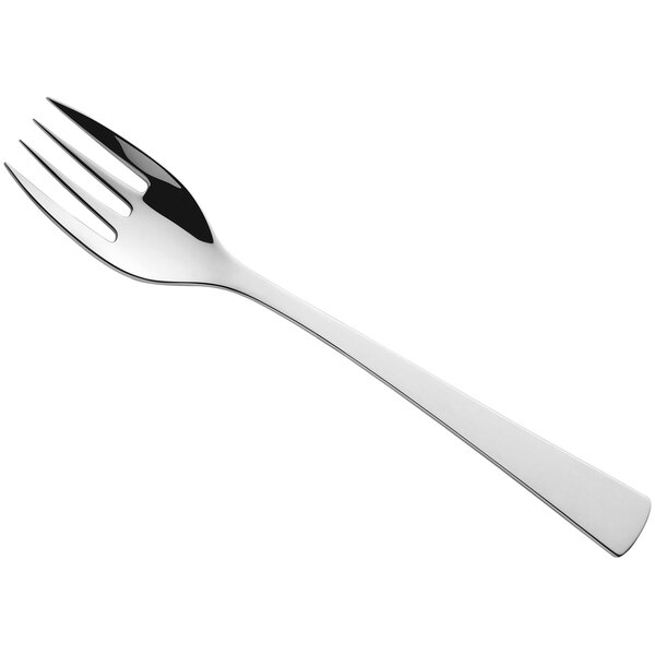 An Amefa Livia silver serving fork with a white background.