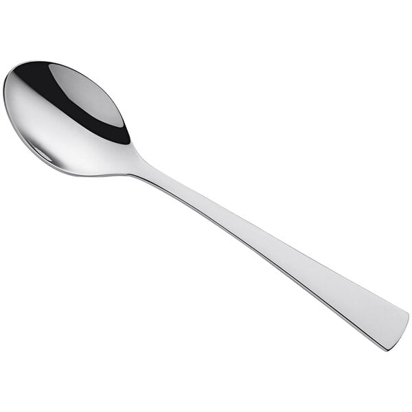 An Amefa Livia stainless steel medium weight teaspoon with a silver handle.