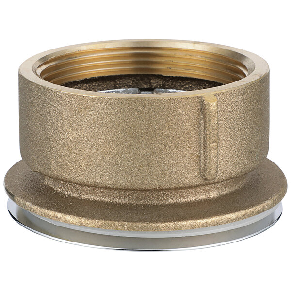 A Zurn brass drain pipe fitting with a round base.