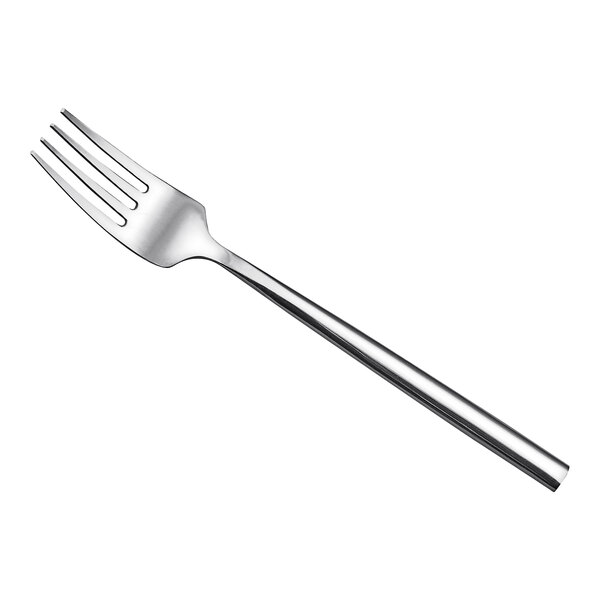 An Amefa Carlton stainless steel dessert fork with a long silver handle.