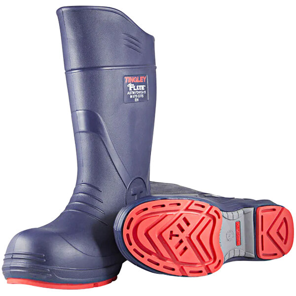 A pair of blue Tingley Flite safety boots with Chevron-Plus outsoles.