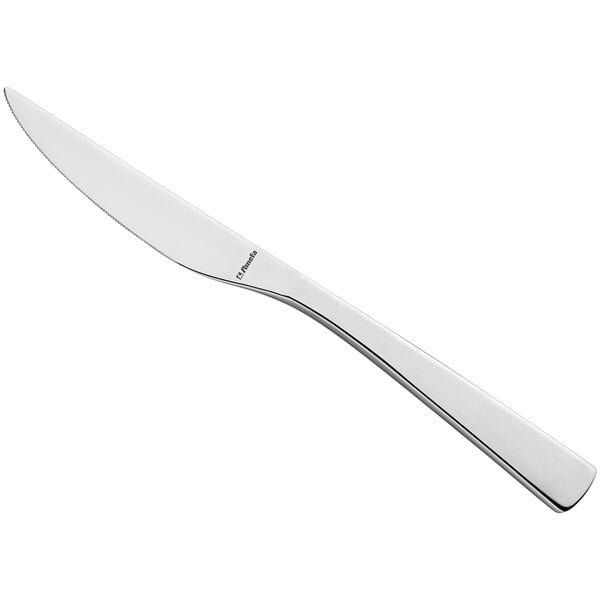 An Amefa Livia stainless steel table knife with a silver handle.