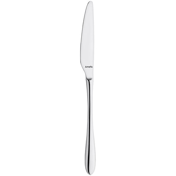 An Amefa Cuba stainless steel table knife with a white handle.