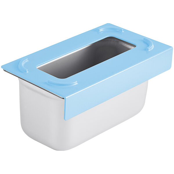 A blue and white container with a blue lid for Pan Stackers.