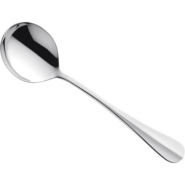 An Amefa stainless steel soup spoon with a long handle and a silver finish.