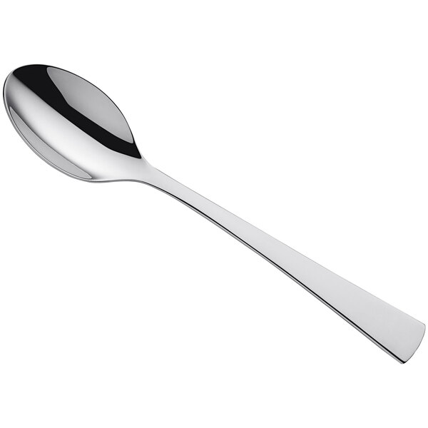 An Amefa Livia stainless steel dessert spoon with a long handle.
