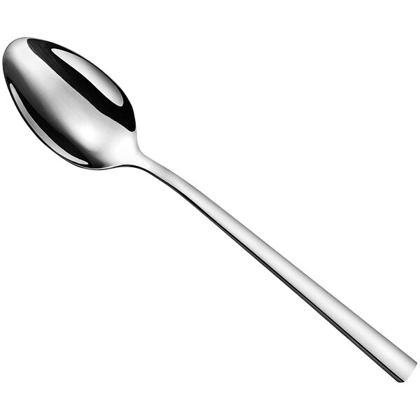 An Amefa Caractere stainless steel dessert spoon with a long handle and silver finish.