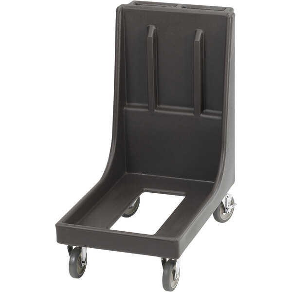 A charcoal gray plastic cart with wheels and a handle.