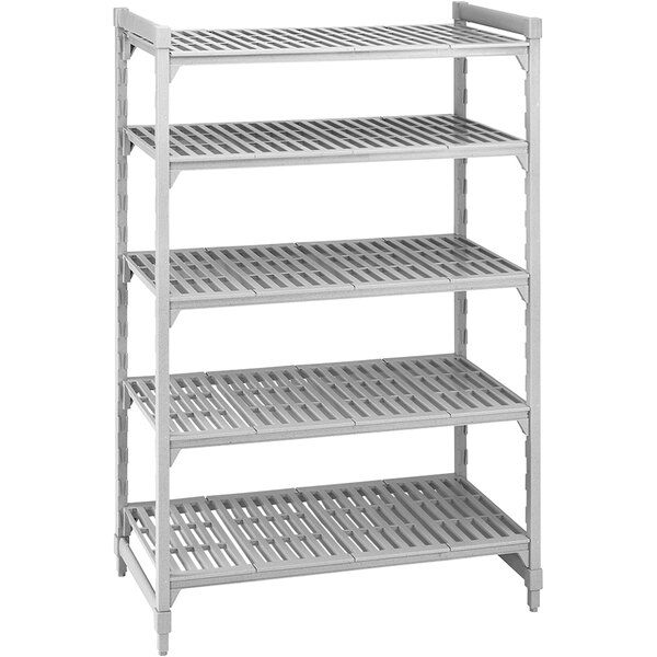 A white Cambro Camshelving Premium unit with 5 vented shelves.