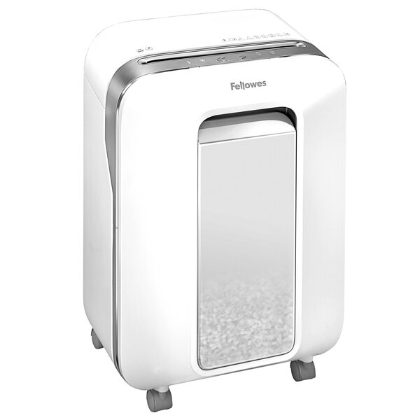 A white Fellowes Powershred LX200 paper shredder with black accents.