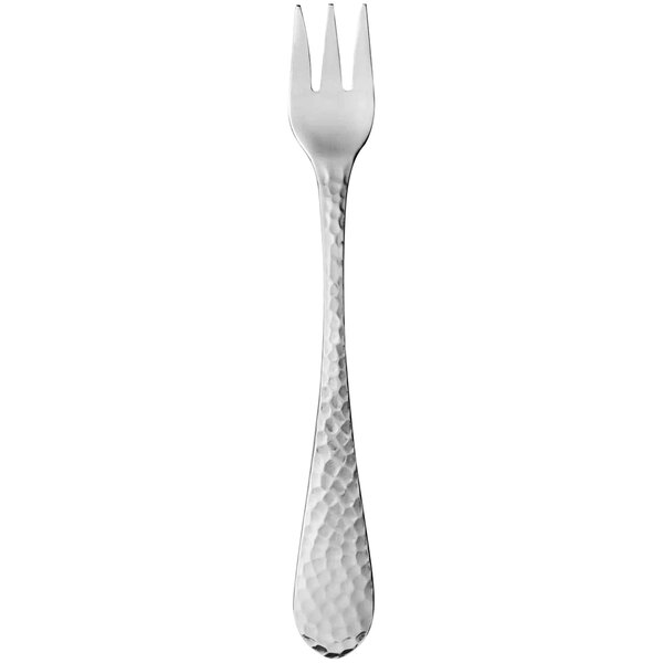 A silver Reserve by Libbey cocktail fork with a textured handle.