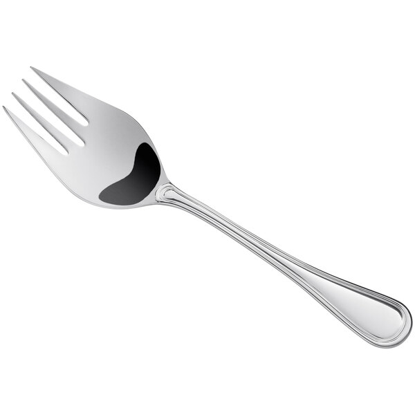 A Libbey stainless steel fish fork with a black spot on the handle.