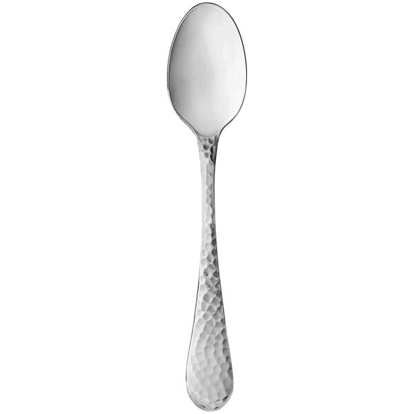 A Reserve by Libbey stainless steel demitasse spoon with a tessellated handle.