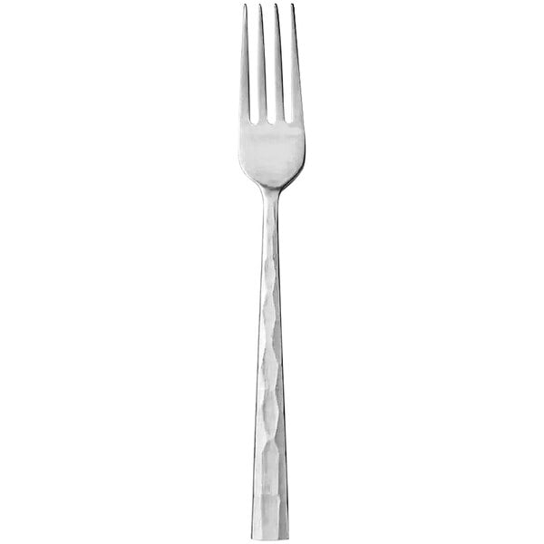 A Libbey Silver Forest stainless steel dinner fork with a textured silver handle.