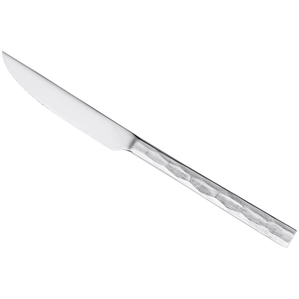 A Libbey Silver Forest steak knife with a white handle.
