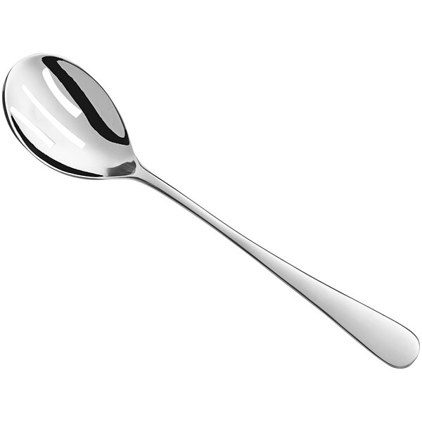 A Libbey Windsor stainless steel large slotted serving spoon with a silver handle.