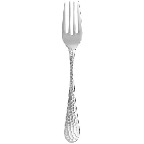 A Libbey Tessellate stainless steel salad fork with a textured diamond pattern on the handle.
