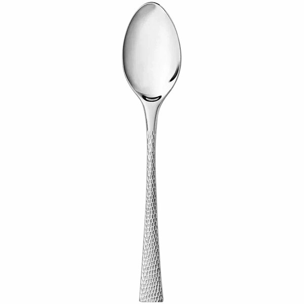 A silver Reserve by Libbey Atlantica stainless steel teaspoon with a curved handle.