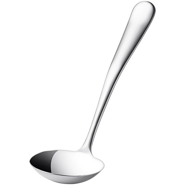 A Libbey Windsor stainless steel gravy ladle with a silver handle.
