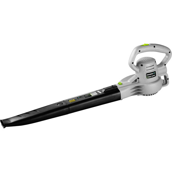 An Earthwise corded electric leaf blower with a green and black handle.