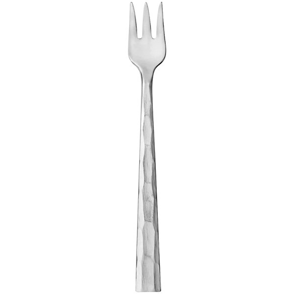 A Libbey Silver Forest cocktail fork with a textured silver handle.