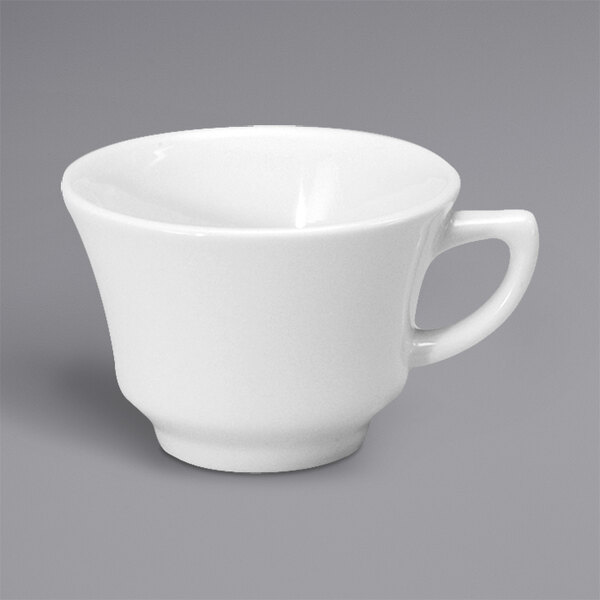 A Oneida Classic cream white porcelain cup with a handle.