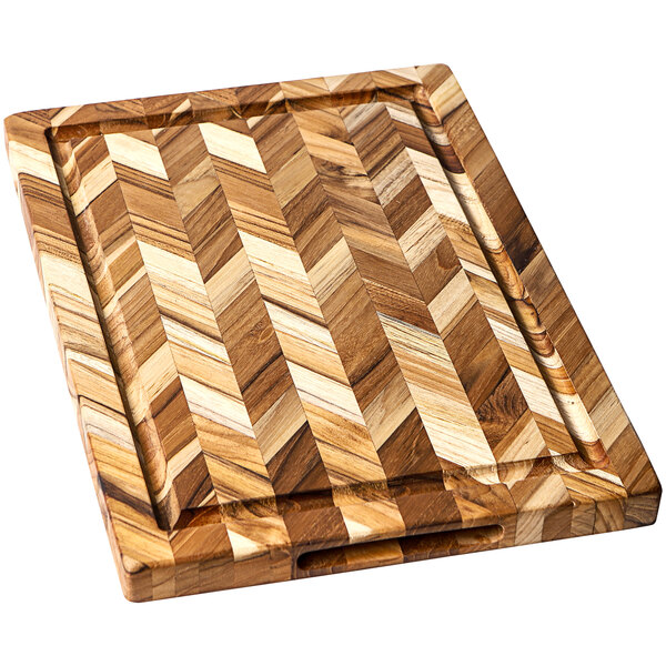 Teakhaus Herringbone 14" x 10" x 7/8" Edge Grain Teakwood Cutting Board