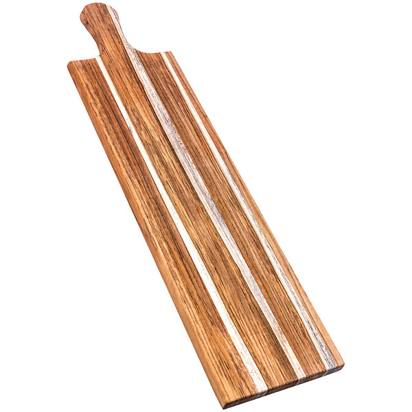 A Teakwood serving board with a white stripe.