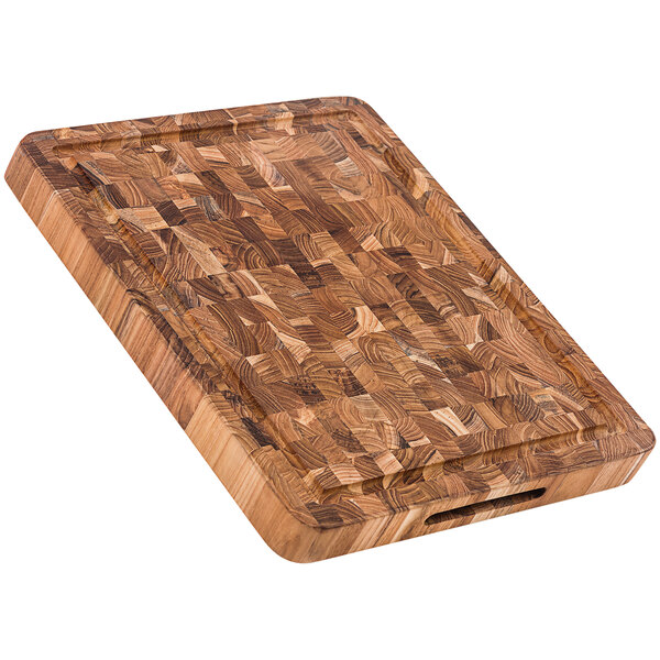 Teakhaus Butcher Block 17" x 12" x 1 1/2" End Grain Teakwood Carving