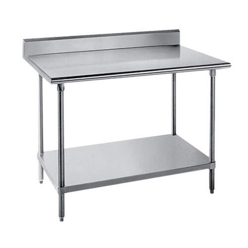 Advance Tabco SKG-364 36" x 48" 16 Gauge Super Saver Stainless Steel Commercial Work Table with Undershelf and 5" Backsplash