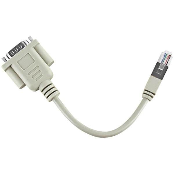 A close-up of a cable with a USB connector for a Brother label printer.