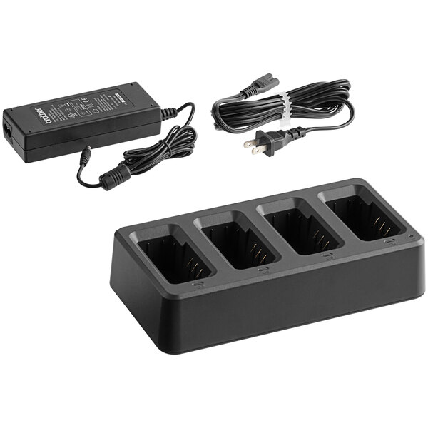 A black Brother 4-bay lithium-ion battery charger with four slots.