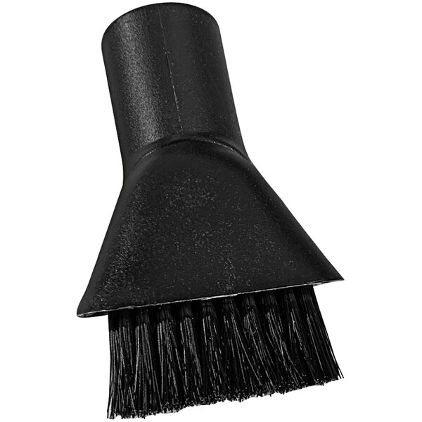 A black Delfin dusting brush with bristles and a handle.