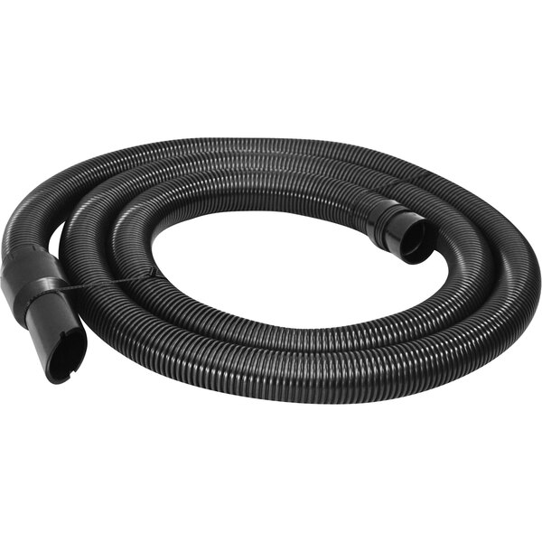 A black Delfin Industrial friction fit hose with a long, flexible end.