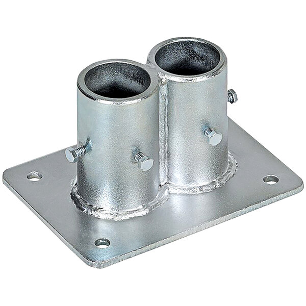 A Vestil galvanized steel bracket with two holes on top.