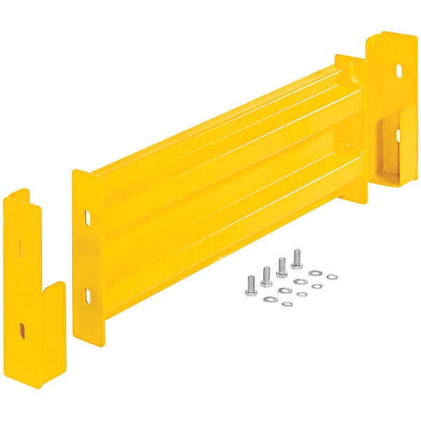 A yellow steel Vestil drop-in guard rail with screws and nuts.