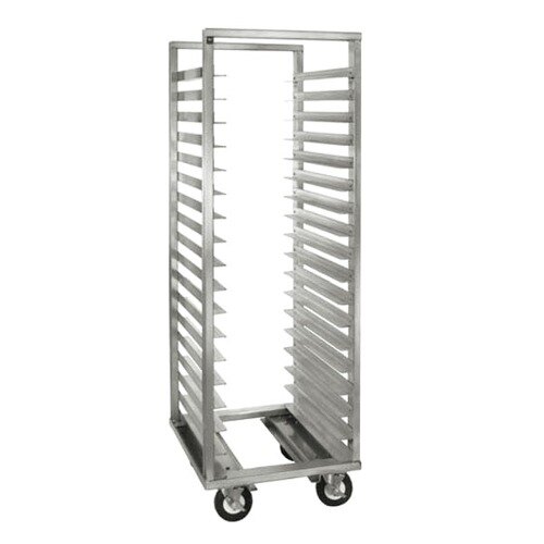 A Cres Cor metal roll in refrigerator rack with wheels.