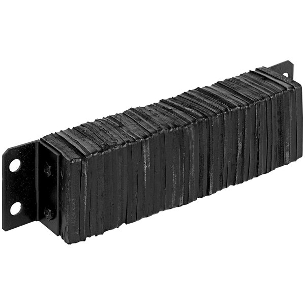 A black rectangular Vestil laminated rubber dock bumper with holes.