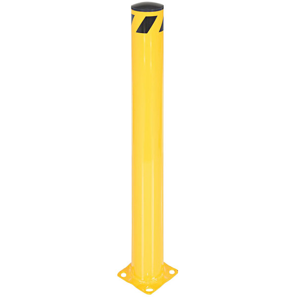 A yellow steel pole with black stripes.