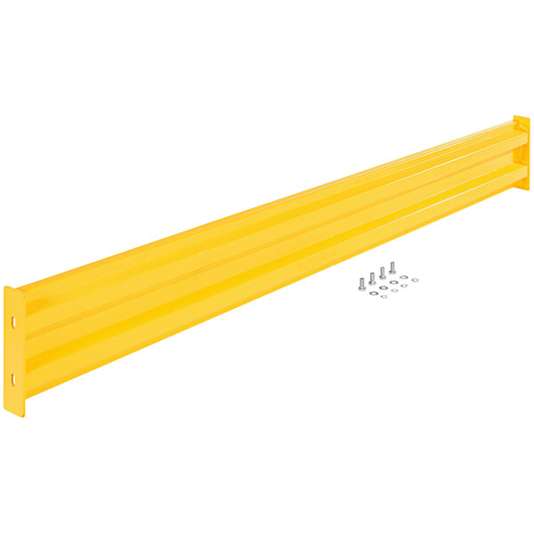 A yellow metal beam with bolts for a Vestil Bolt-On 2 Rib Guard Rail.