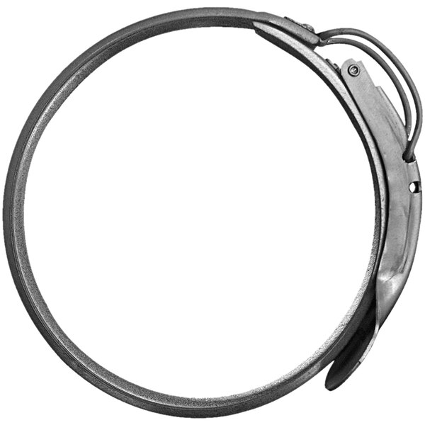 A Nordfab galvanized steel clamp with a circular metal ring and a metal bridge pin handle.