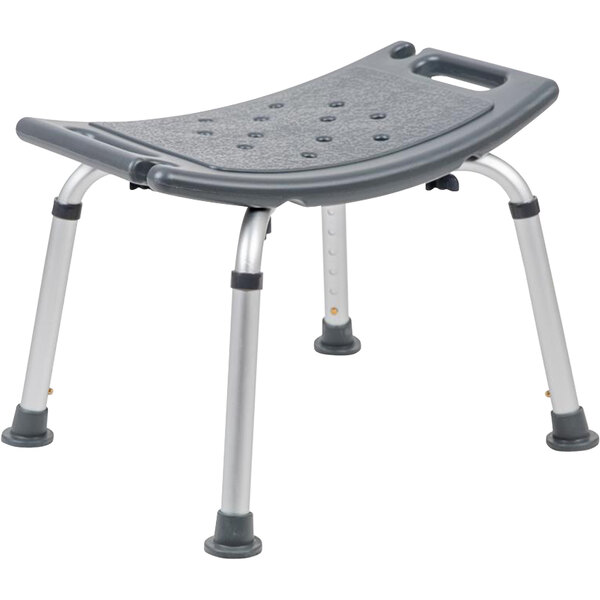 A Flash Furniture grey shower stool with metal legs.