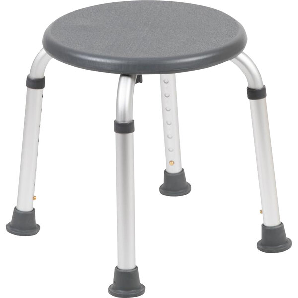 A grey Flash Furniture shower stool with metal legs.